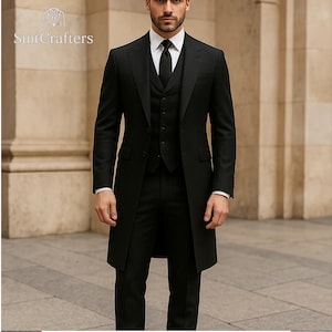Traje de novio de lujo con frac negro / Esmoquin de boda personalizado de 3 piezas para hombre