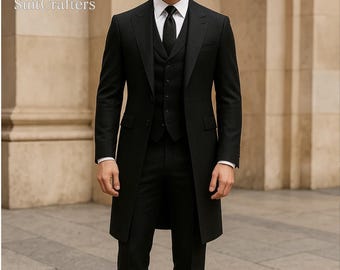 Traje de novio de lujo con frac negro / Esmoquin de boda personalizado de 3 piezas para hombre