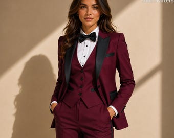 Burgundy Women's Tuxedo Suit, Women's 3 Piece , Wedding Guest outfit, Bridal Party Suits