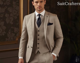 メンズ ベージュ 3ピーススーツ – スリムフィット 結婚式・ビジネス