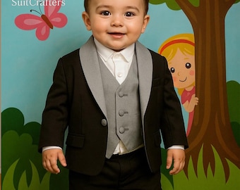 Baby Boy Black Tuxedo Suit | Toddler Formal 3-Piece Outfit |