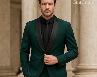 Men’s Green Tuxedo Suit – Luxury Slim Fit Wedding Suit for Groom, Engagement & Party Outfit
