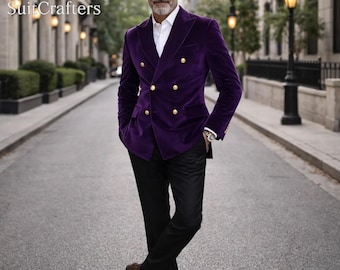 Purple Velvet Tuxedo Men Black Lapel, Luxury Groom Suit, Wedding Prom Suit