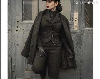 Handmade Women's Tweed Suit: Vintage Style Blazer, Vest & Pants