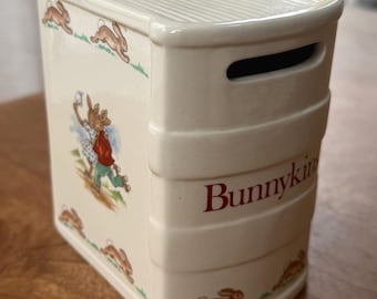 Vintage Royal Doulton Bunnykins Book-Shaped Ceramic Coin Bank, England 1936 Design