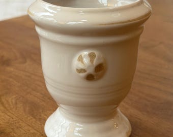 Vintage White Ceramic Urn Vase with Classical Handles - Pedestal Style Planter