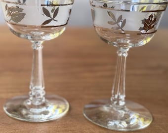MCM Libbey Coupe Glasses: Silver Leaf Barware, Set of 2