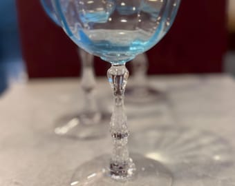 Set of 3 Fostoria Navarre Blue Azure Coupe Cocktail Glasses, Vintage