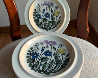 Set of 4 or 8 Arabia Finland “Flora” Porcelain Plates — Vintage Scandinavian Tableware