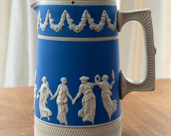 Antique Copeland Spode Blue Jasperware Tankard Pitcher