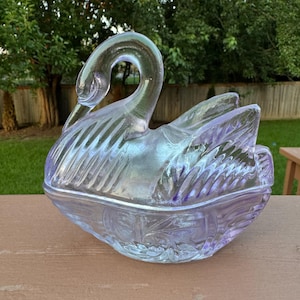 Purple Swan Lidded Glass Dish
