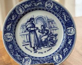 Antique Wedgwood Ivanhoe Etruria Blue and White Transferware Plate - “Lifting the Story of Cedric”