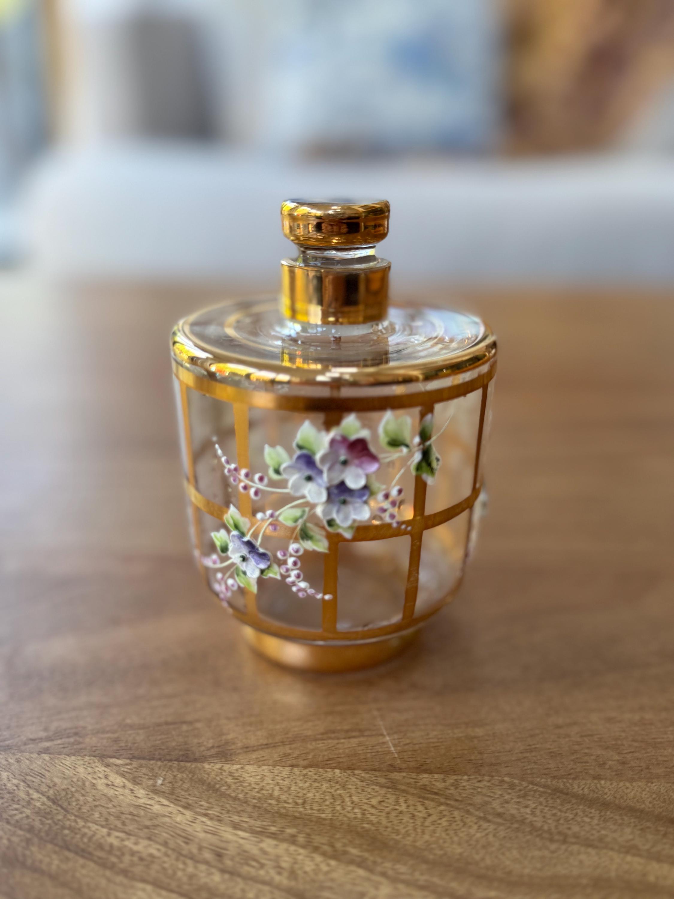 オーストリア製 エメラルドグリーン 香水瓶 花の装飾 アトマイザー