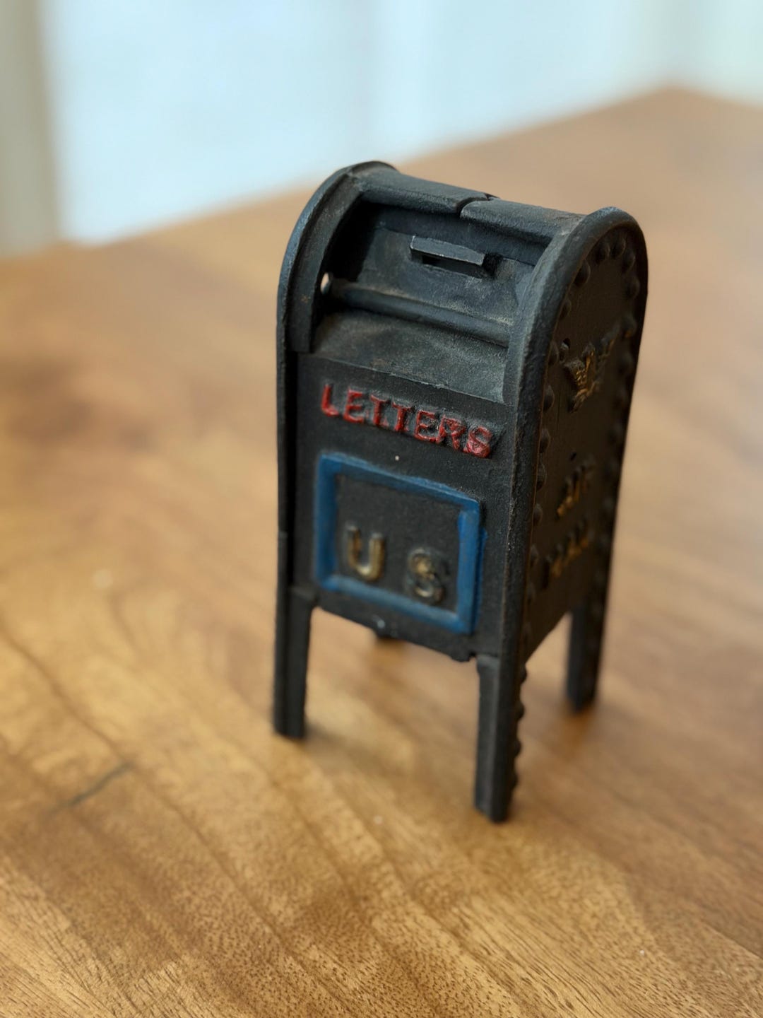 Coin Post Box Vintage Cast Iron US Mailbox Coin Bank - Miniature Post Office Letter ...
