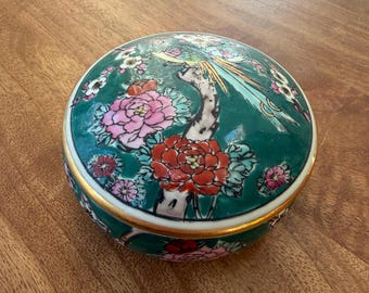 Vintage Japanese Enamel Trinket Box - Floral Design