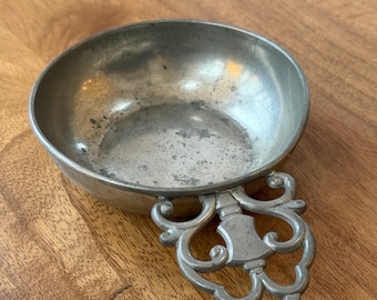 Vintage Royal Holland Pewter Porringer Dish with Ornate Crown Handle