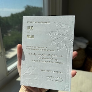 Palm Leaf Letterpress Wedding Invitation - Tropical Botanical Wedding Stationary - Modern Sophisticated Wedding Invite Suite