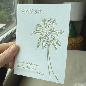 Palm Leaf Letterpress Wedding Invitation RSVP Card - Tropical Botanical Wedding Stationary - Modern Sophisticated Wedding Invite Suite