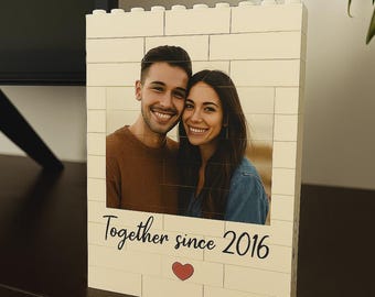 Personalised LEGO Photo Block •Custom Picture with Text & Date • Anniversary, Wedding, Engagement, Couples Gift, gift for boyfriend