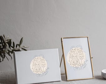 Personalized Family Portrait Line Art – Custom Illustration from Your Photo, Minimalist Canvas or Print