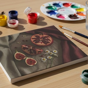 Pomegranate & Fig Paint by Numbers Kit – DIY Kit with Acrylic Paints, Fruit Paiting Set – Gift for Kitchen Decoration, Gift for Adults