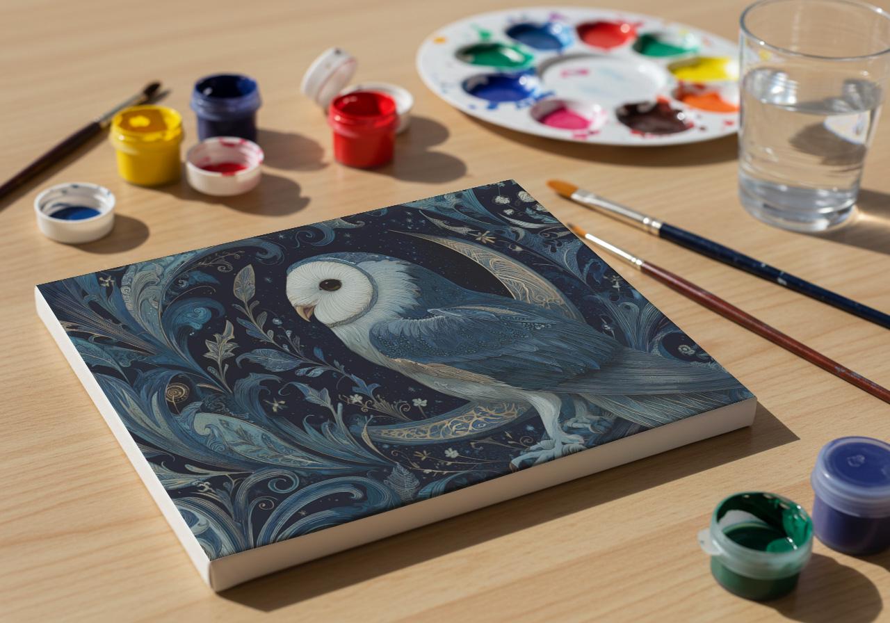 Owl Paint by Numbers Kit – DIY Canvas Painting Set with Night Sky and Feathers Design, Acrylic
