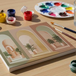 Modern Arch Paint by Numbers Kit: DIY Acrylic Painting with Plants