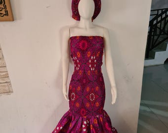 Ankara African Print Maternity Dress with Headwrap: Plus Size Stretchy Cotton