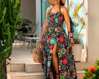Floral African Print Maxi Dress: Ankara Cotton Summer Outfit