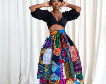 African skirt, Patchwork Skirt, Plus Size African print Skirt for birthday photoshoot, Long maxi skirt with pockets, colorful circle skirt