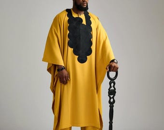 African Agbada Set for Men | Gold 3 Piece Traditional Nigerian Outfit | Wedding Groomsmen Suit | African Clothing| African Prom suit
