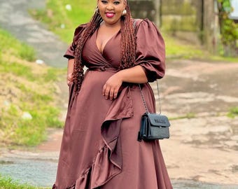 Plus size wrap Dress | Silk dress with pockets| church dress| plus size formal dresses | Long dress with pockets | christmas party dress