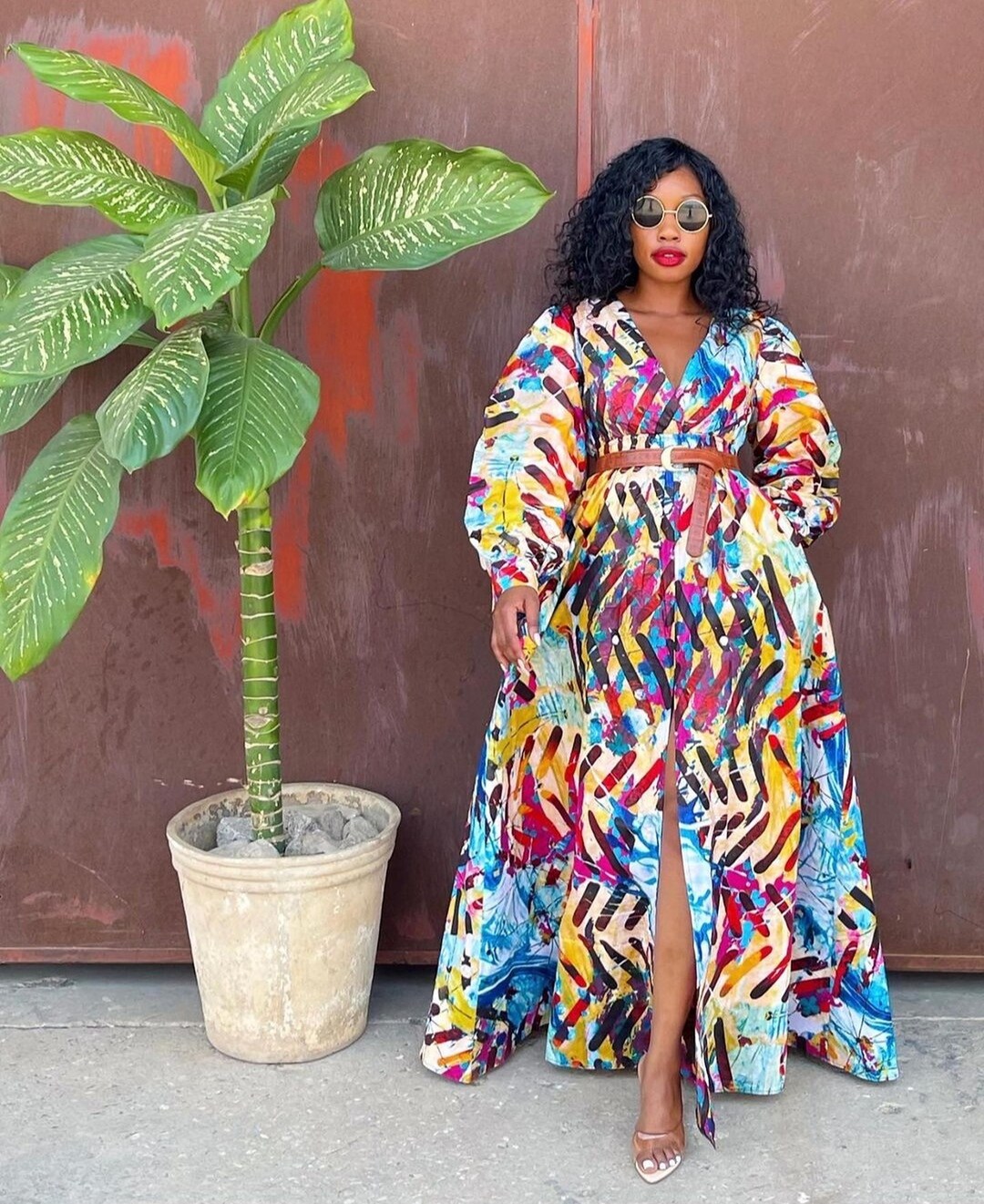 Ankara Maxi Wrap Dress: African Print Long Sleeve Cotton Dress