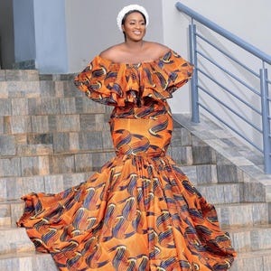 Off shoulder African print maxi dress, plus size African outfit for women, Ankara formal dress, African wedding guest dress, prom dress
