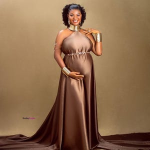 brown maternity dress photoshoot Monroe Maternity Photoshoot Gown| Rust Jersey & Chiffon Tossing Train, One Size