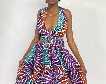 African Print Maxi Dress: Ankara High Low Gown with Pockets
