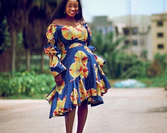 African Mini Dress with Pockets, ankara wrap dress: Plus Size African clothing for women, Summer short Dress for festivals