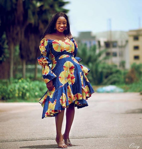 short ankara wrap dress Mid-Length Ankara Wrap Dress 1621  Advance Apparels Inc