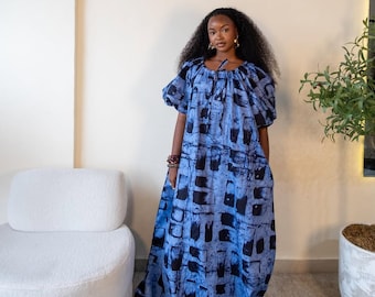 Boubou Dress, loose fitting kaftan mumu dress with pockets, Plus size African caftans, loose maxi dress for church, adire boubou
