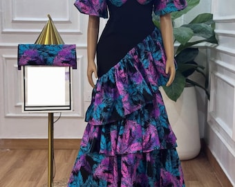 Off-Shoulder African Print Maxi Dress, Formal plus size dress for photoshoot, custom African prom dress, Birthday dress for photoshoot,