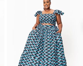 African Dress plus size, Formal Maxi skirt and top set for women, african dress for birthday photoshoot, Long maxi skirt with pockets,