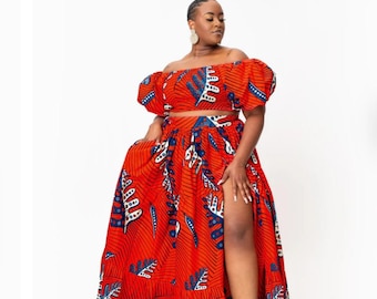 Plus size African Dress, Formal Maxi skirt and top set for women, african dress for birthday photoshoot, Long maxi skirt with pockets,