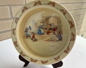 REAR Pre -1950 Royal Doulton Bannykins Bowl Xmas Menu Barbara Vernon Early Stamp