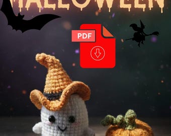 Crochet Ghost Amigurumi Pattern: Witch Hat & Pumpkin (PDF Digital Download)
