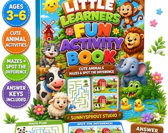 Animals Activity Book – Mazes, Spot the Difference for Ages 3-6 (PDF Download)