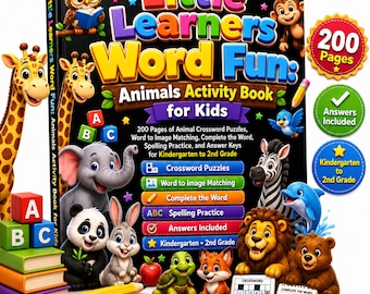 Animals Activity Book for Kids PDF, 200 Pages Spelling & Word Fun K-2
