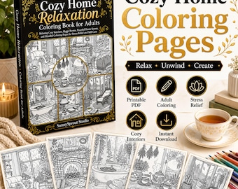 Cozy Home Relaxation Coloring Pages for Adults | Printable PDF, Stress Relief Coloring Book