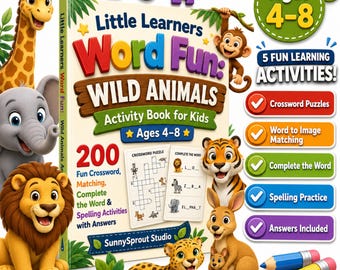 Wild Animals Activity Book for Kids, Printable Spelling & Word Games PDF
