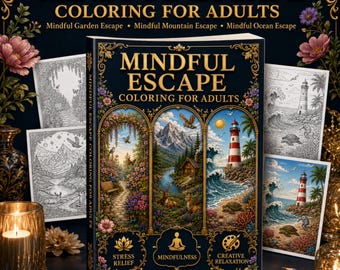 Mindful Escape Coloring for Adults PDF, Garden Mountain Ocean Coloring Book