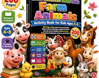 Farm Animals Activity Book PDF, Kids Spelling Worksheets, Preschool Kindergarten Printable